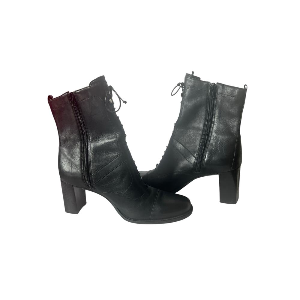 Vintage Naturalizer Black Leather Heeled Granny Ankle Boots Size 9 - Picture 3 of 12